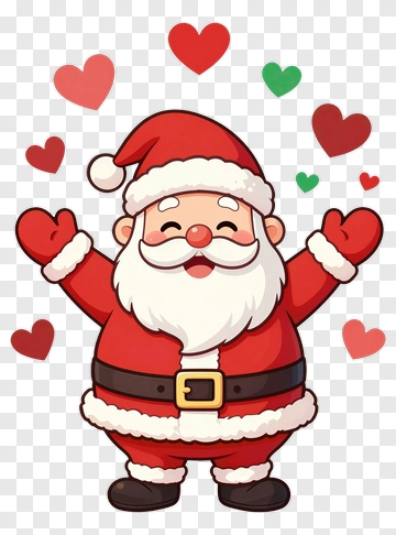 Cartoon Santa Claus With Hearts PNG