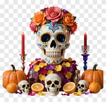 Colorful Skull Decorated For Halloween PNG