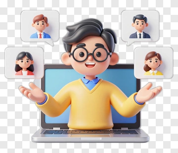3D Teacher Engaging With Students On A Laptop PNG