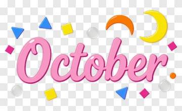 October Text With Colorful Shapes PNG
