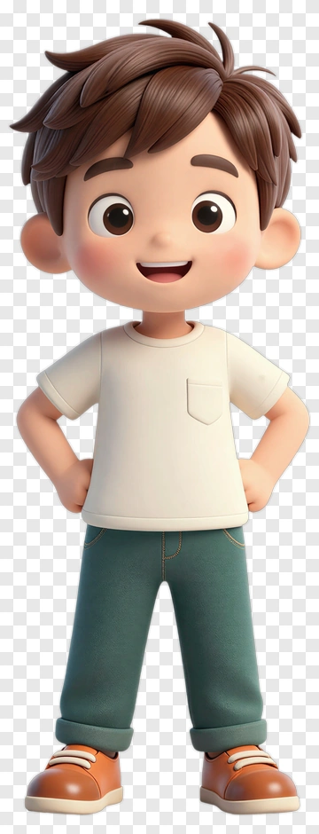 Cartoon Boy Smiling With Hands On Hips PNG