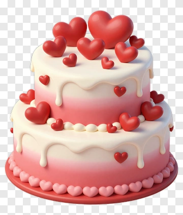 Heart-Themed Cake With Pink Frosting PNG