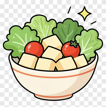 Cartoon Salad Bowl With Tofu And Vegetables PNG