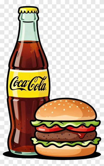 Cartoon Burger And Coca-Cola Bottle PNG