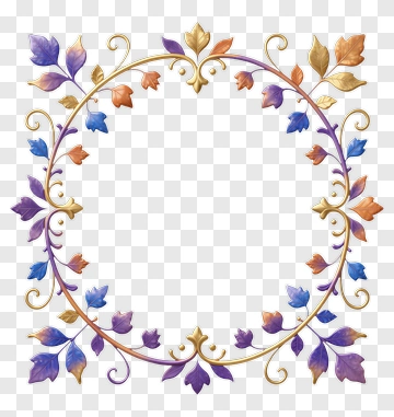 Colorful Floral Wreath With Leaves And Swirls PNG