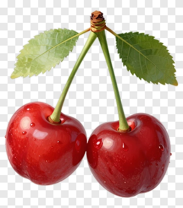 Pair Of Red Cherries With Leaves PNG