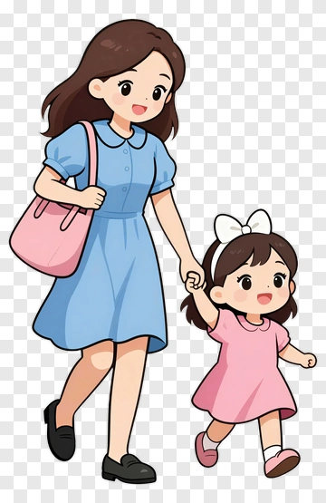 Cartoon Mother And Daughter Holding Hands PNG