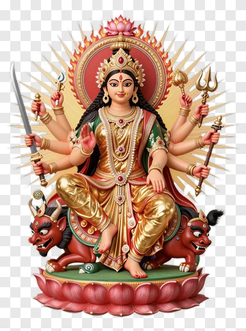 Goddess Durga Sitting On A Lotus Throne PNG