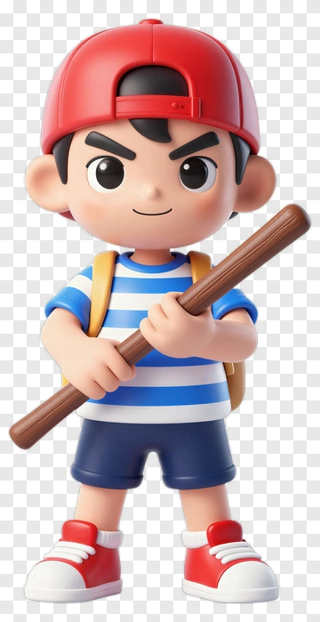 3D Boy Holding A Stick PNG