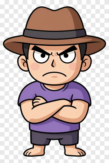 Cartoon Boy Wearing A Hat With An Angry Expression PNG