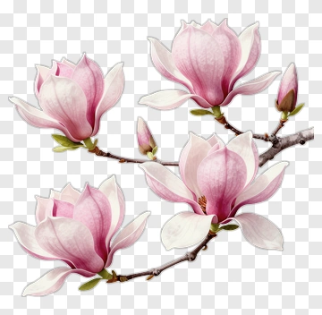 Pink Magnolia Flowers On A Branch PNG