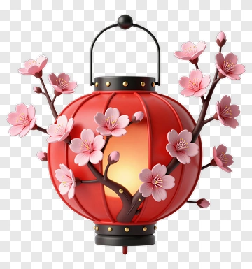 Red Lantern With Cherry Blossom Flowers PNG