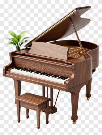Grand Piano With Stool And Plant PNG