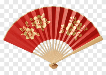 Red Decorative Fan With Floral Design PNG
