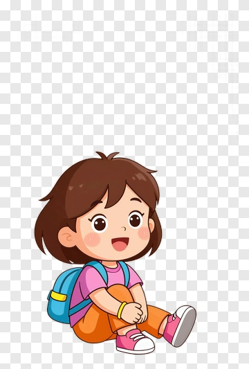 Cartoon Child Sitting With Backpack PNG