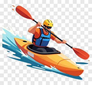 Kayaker Paddling In A Yellow Kayak PNG