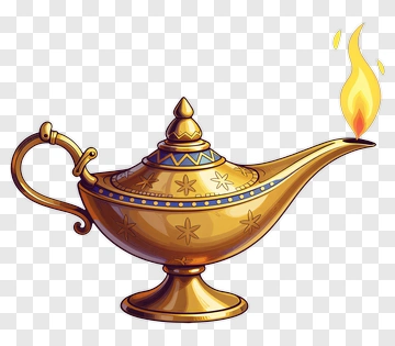 Golden Magic Lamp With Flame PNG