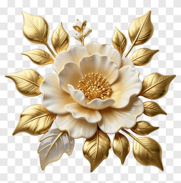 Golden Flower With Leaves PNG