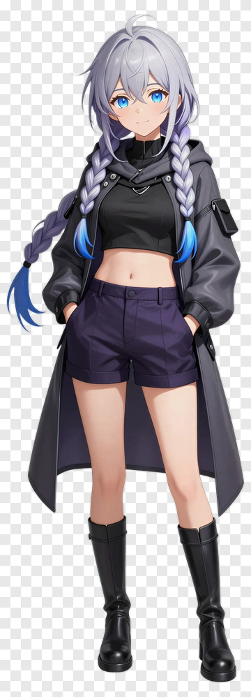 Anime Character With Braided Hair In Black Outfit PNG