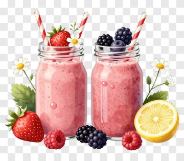 Fruit Smoothies In Jars With Straw PNG