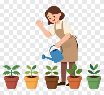 Gardener Watering Plants PNG