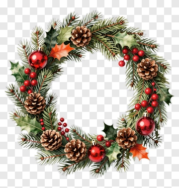 Christmas Wreath With Pine Cones And Berries PNG