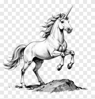 Cartoon Unicorn Rearing On A Rock PNG