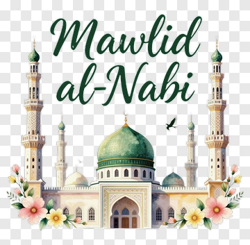 Mawlid Al-Nabi Celebration With Mosque And Flowers PNG