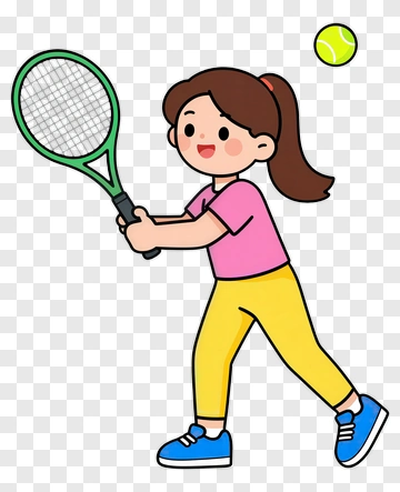 Cartoon Girl Playing Tennis PNG