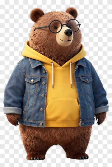 Stylish Bear Wearing Glasses And A Hoodie PNG