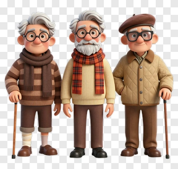 Cartoon Elderly Men Standing Together PNG