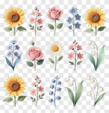 Colorful Flower Collection PNG