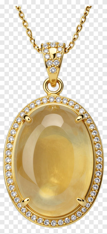 Gold Pendant With Yellow Gemstone And Diamond Accents PNG