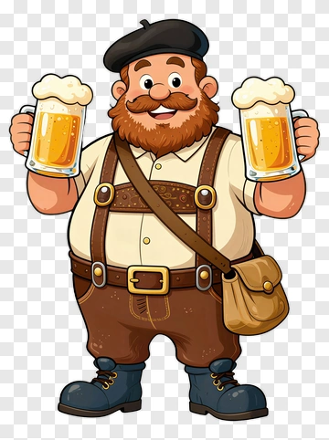 Cartoon Beer Steward Holding Two Beer Mugs PNG