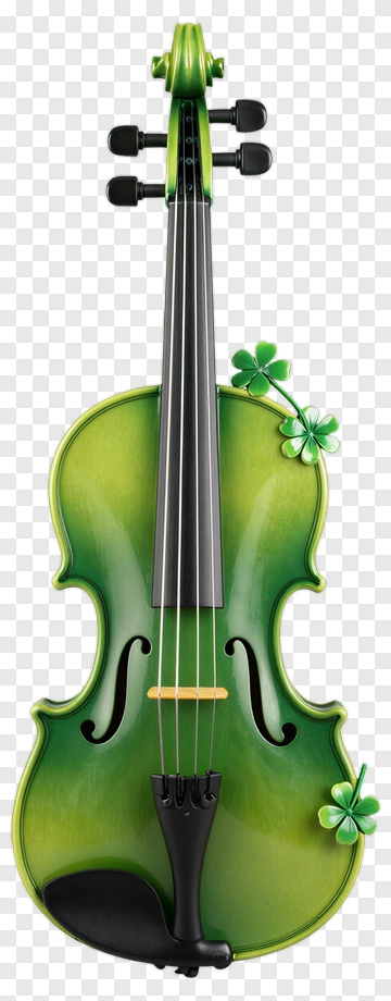 Green Violin With Clover Decorations PNG