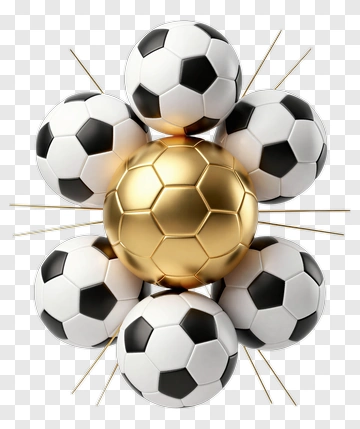 Golden Soccer Ball Surrounded By White Soccer Balls PNG