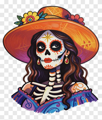 Colorful Skeleton Woman With Hat PNG