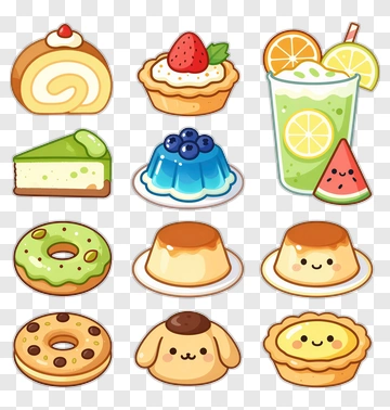 Colorful Dessert Collection With Cute Characters PNG