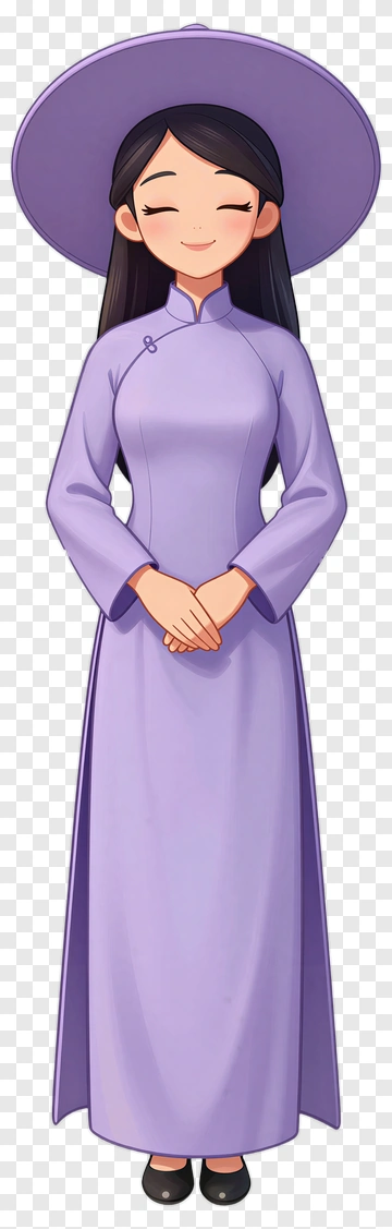 Cartoon Woman In A Purple Ao Dai PNG