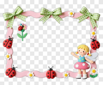 Colorful Fairy Frame With Ladybugs And Flowers PNG