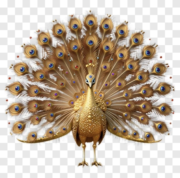 Golden Peacock Displaying Its Feathers PNG
