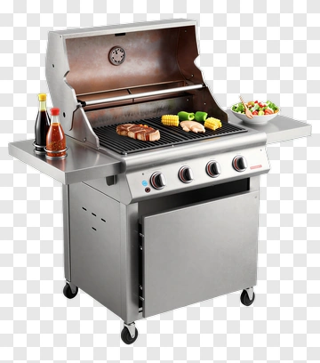 Stainless Steel Gas Grill With Food And Accessories PNG