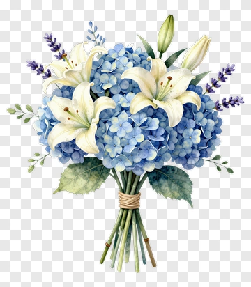 Flower Bouquet With Lilies And Hydrangeas PNG