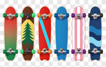 Colorful Skateboards Displayed In A Row PNG