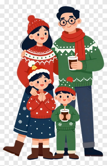 Happy Family Holding Hot Drinks In Winter Sweaters PNG