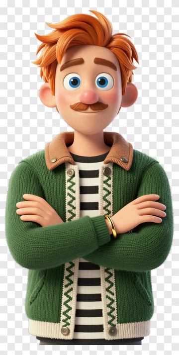 3D Man With Mustache Wearing A Green Sweater PNG