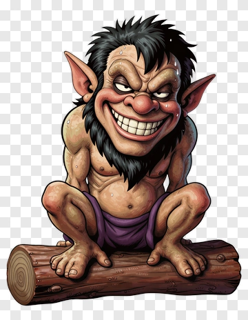 Cartoon Goblin Sitting On A Log PNG