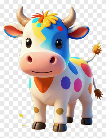 Cartoon Cow With Colorful Spots PNG