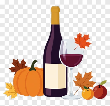 Wine Bottle And Pumpkin With Autumn Leaves PNG