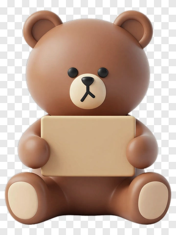 3D Bear Holding A Blank Sign PNG